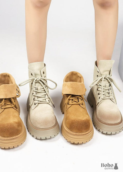 Boho-Thick-soled Distressed Biker Boots